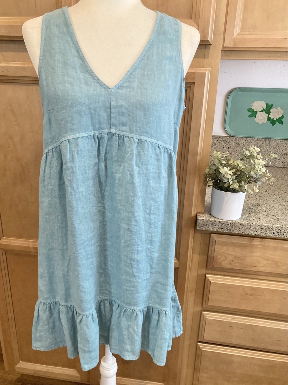 Cynthia Rowley Linen Ruffle Mini Dress in Blue NWT
